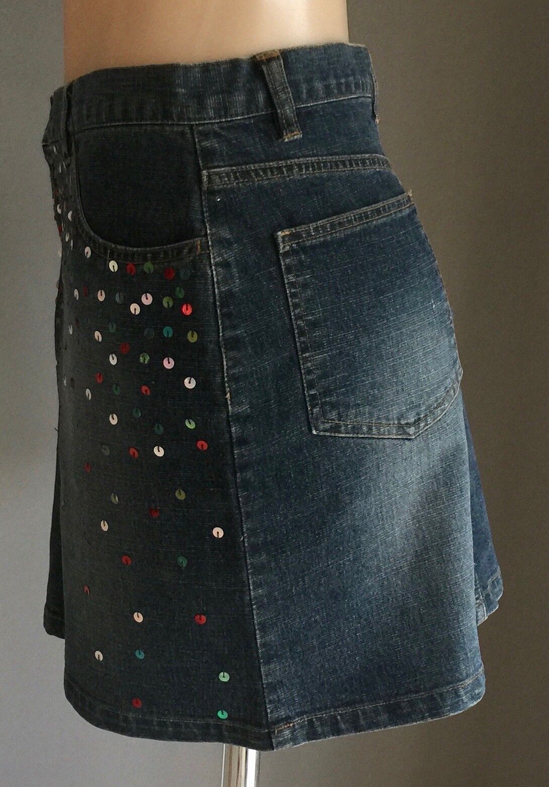 LIVING DOLL Skirt Denim Sequin Embellished Dressy Mini Size 12 Jeans NEW