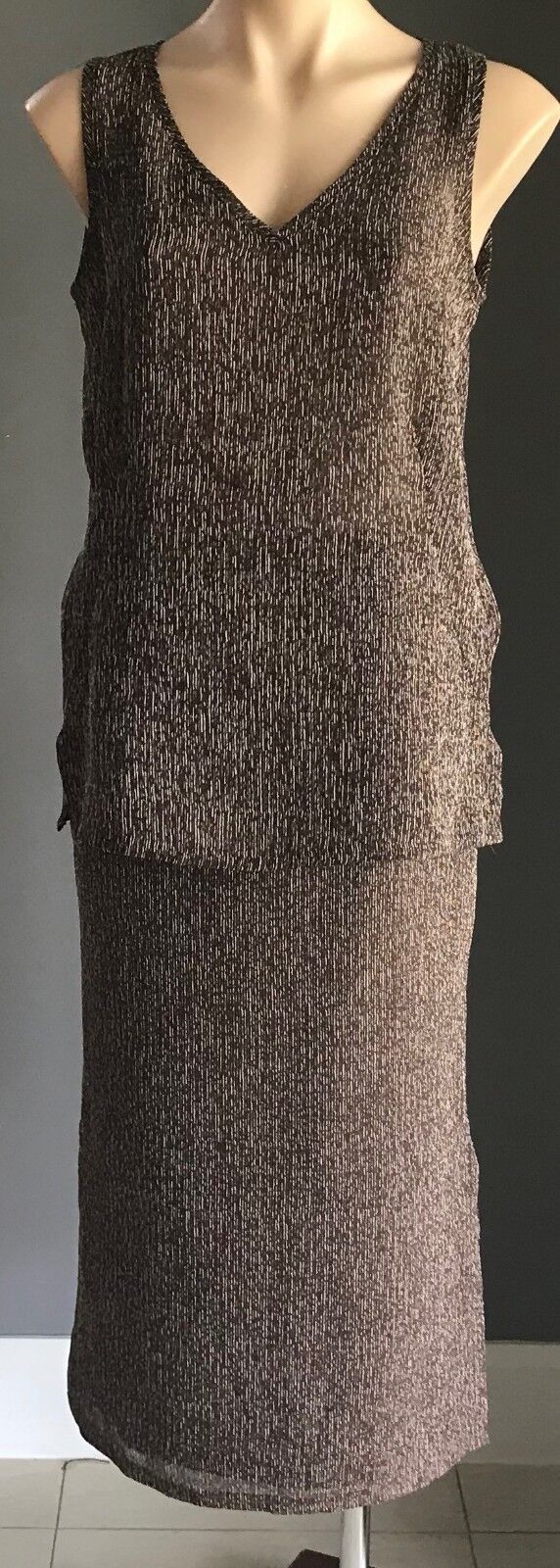 SPORT EIGHT Blouse & Skirt Set Brown White Textured Fabric 2 Pice Sz 12 Vintage