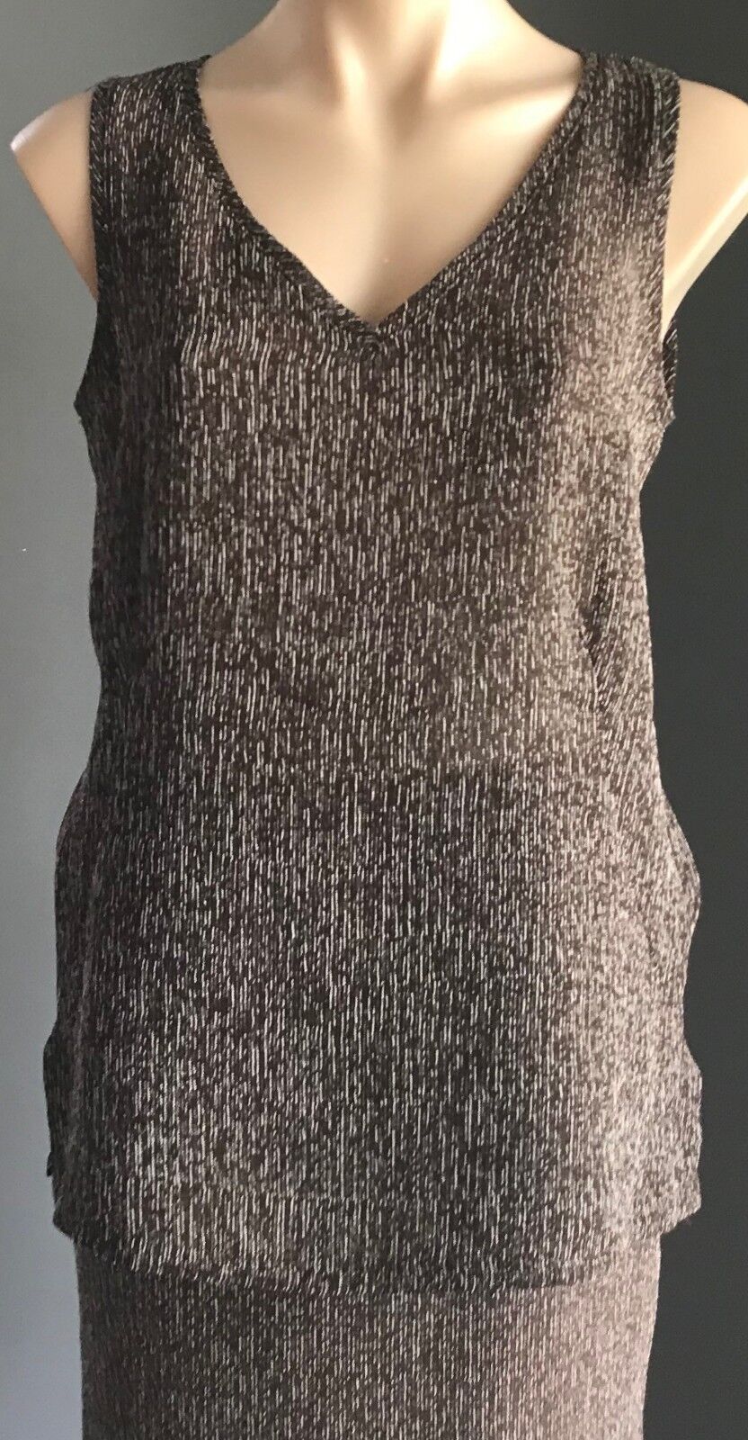 SPORT EIGHT Blouse & Skirt Set Brown White Textured Fabric 2 Pice Sz 12 Vintage