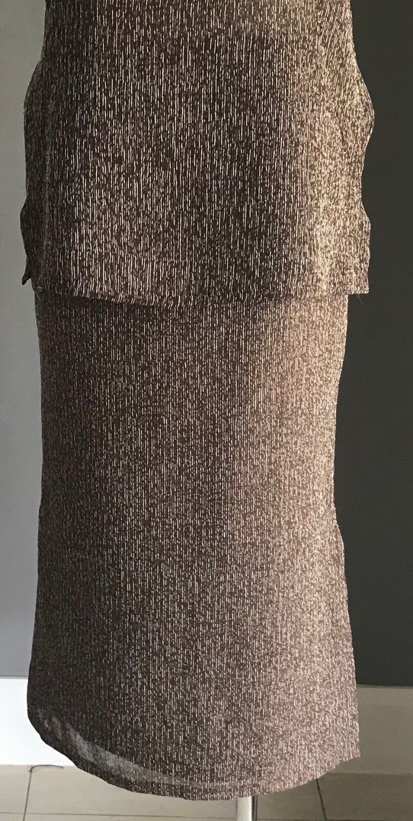 SPORT EIGHT Blouse & Skirt Set Brown White Textured Fabric 2 Pice Sz 12 Vintage