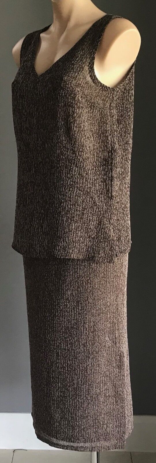 SPORT EIGHT Blouse & Skirt Set Brown White Textured Fabric 2 Pice Sz 12 Vintage