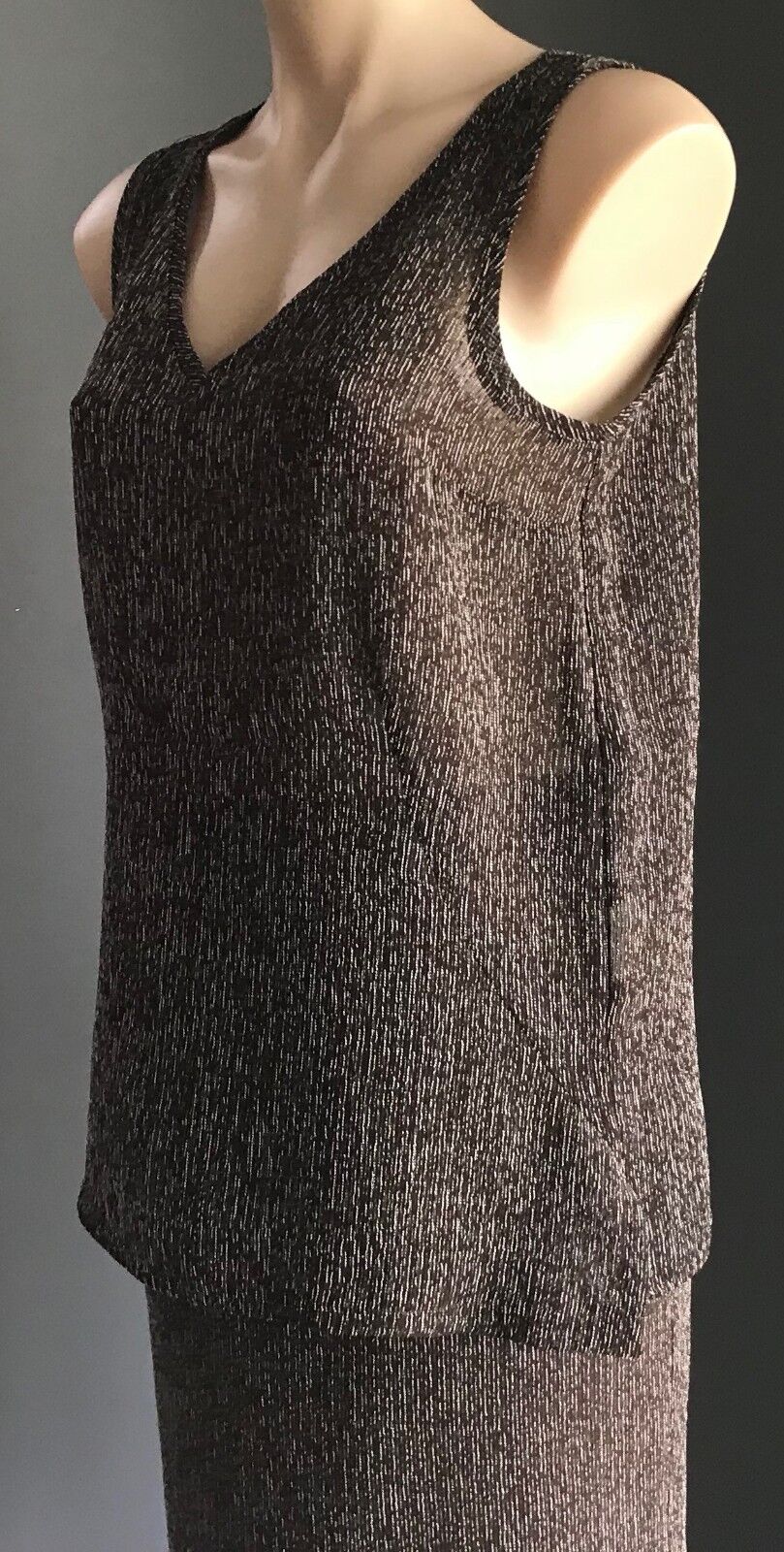 SPORT EIGHT Blouse & Skirt Set Brown White Textured Fabric 2 Pice Sz 12 Vintage