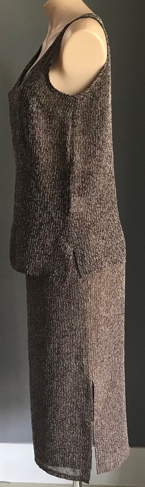 SPORT EIGHT Blouse & Skirt Set Brown White Textured Fabric 2 Pice Sz 12 Vintage