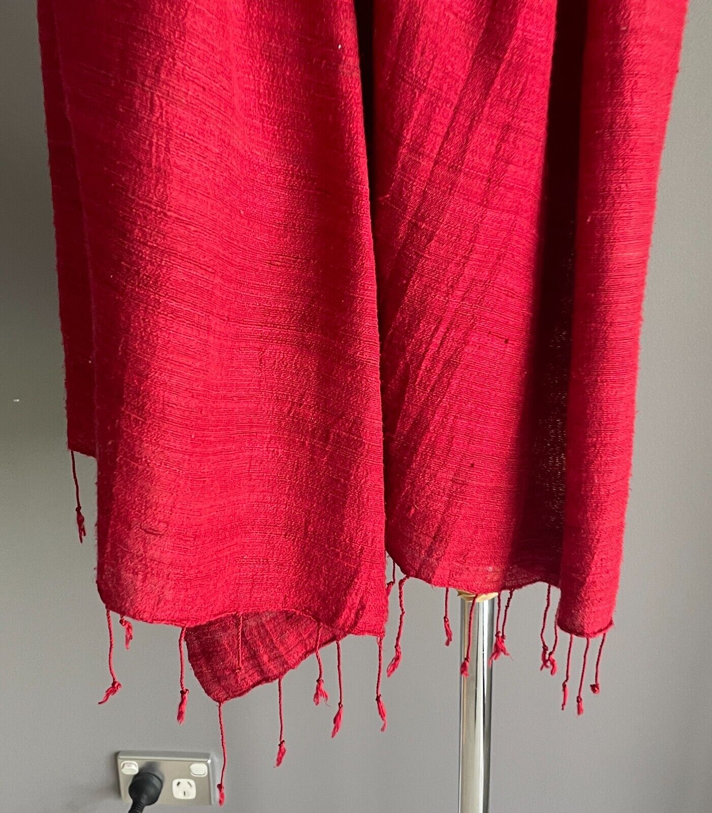 Boho Neck Scarf Fringed Wrap Red Textured Fabric Rectangle Shawl