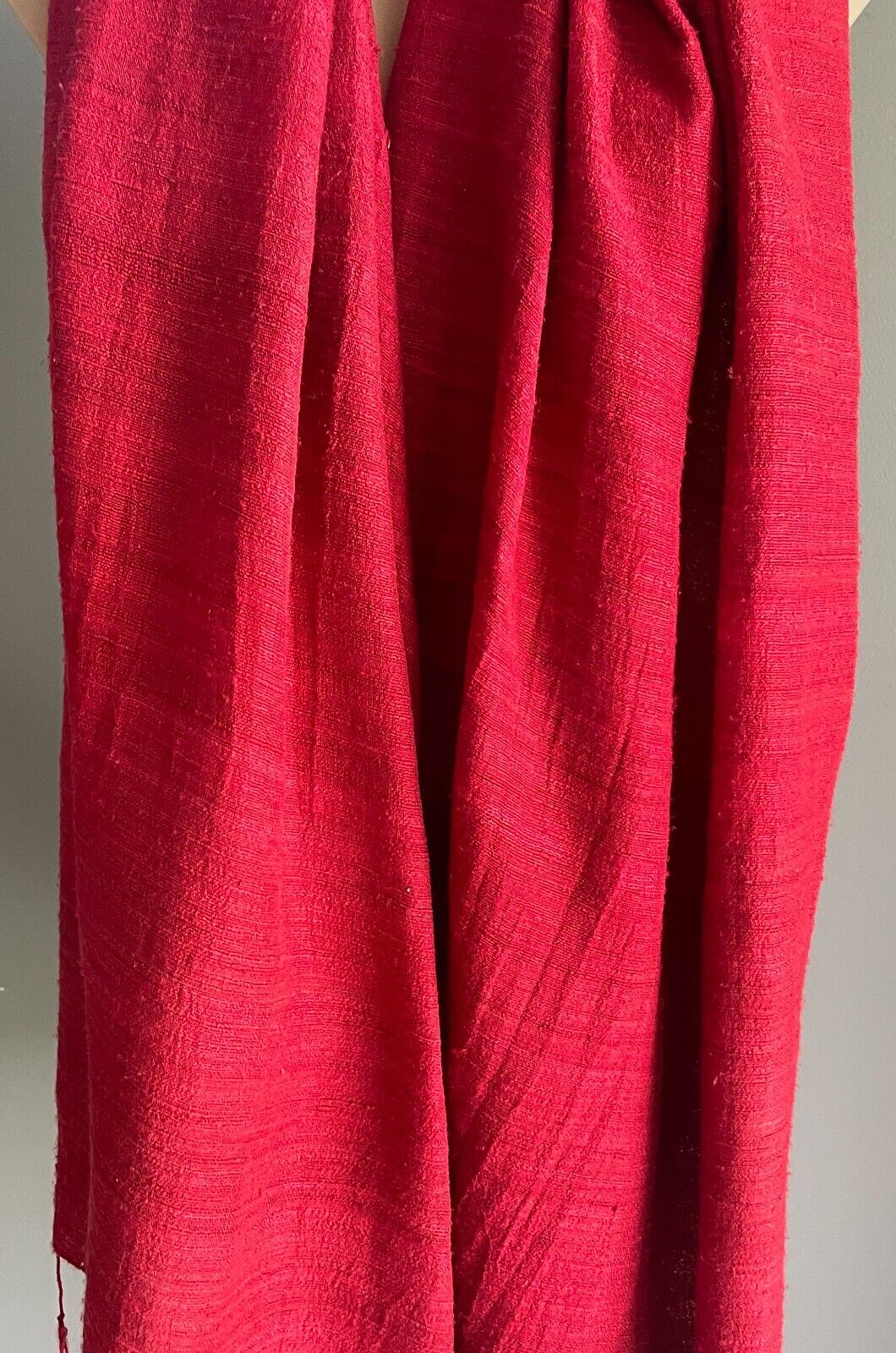 Boho Neck Scarf Fringed Wrap Red Textured Fabric Rectangle Shawl