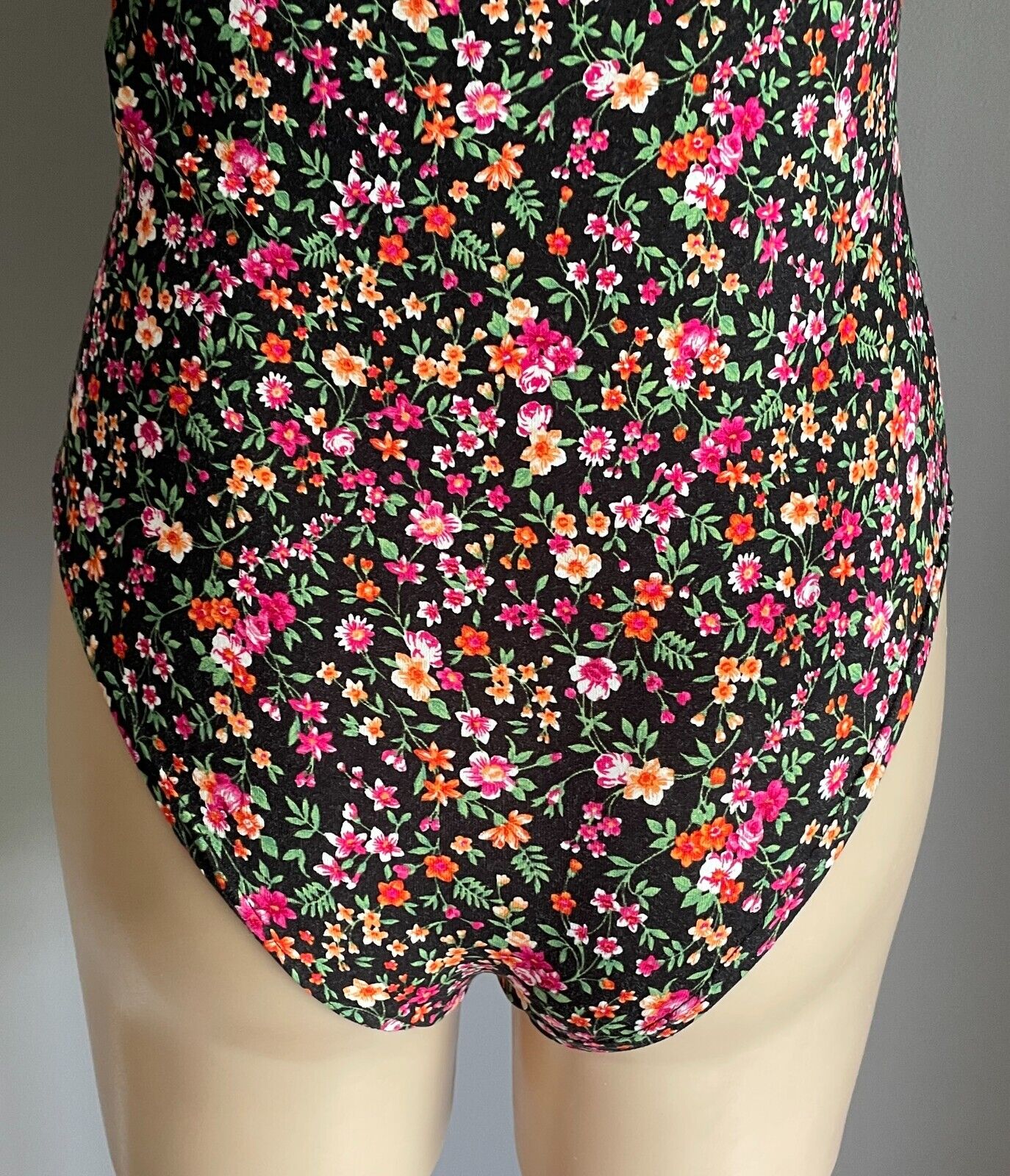 PRIMARK Bodysuit Black Floral One Piece Size 10 One Shoulder Ruffle Trim Stretch