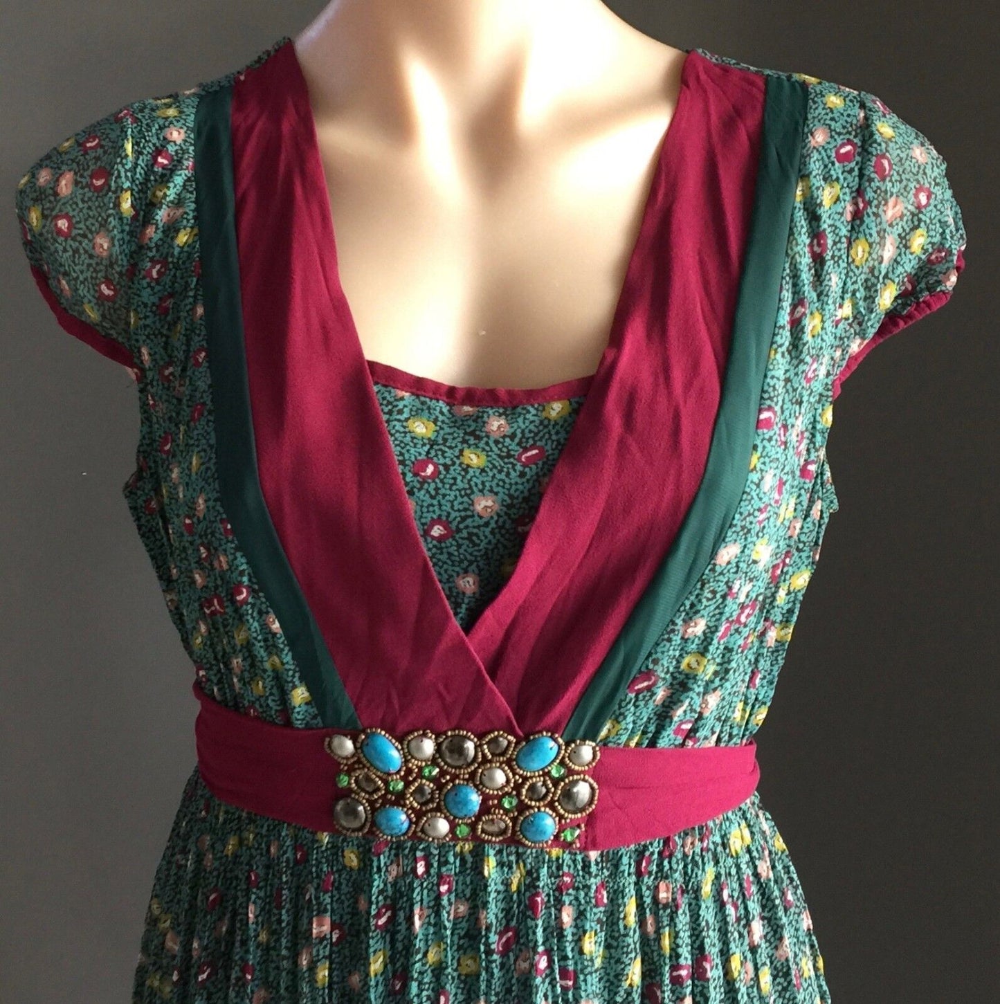 ROSE GARDEN Tea Dress MultiColoured Floral Print Cap Sleeve Tie Back Size 12 NEW