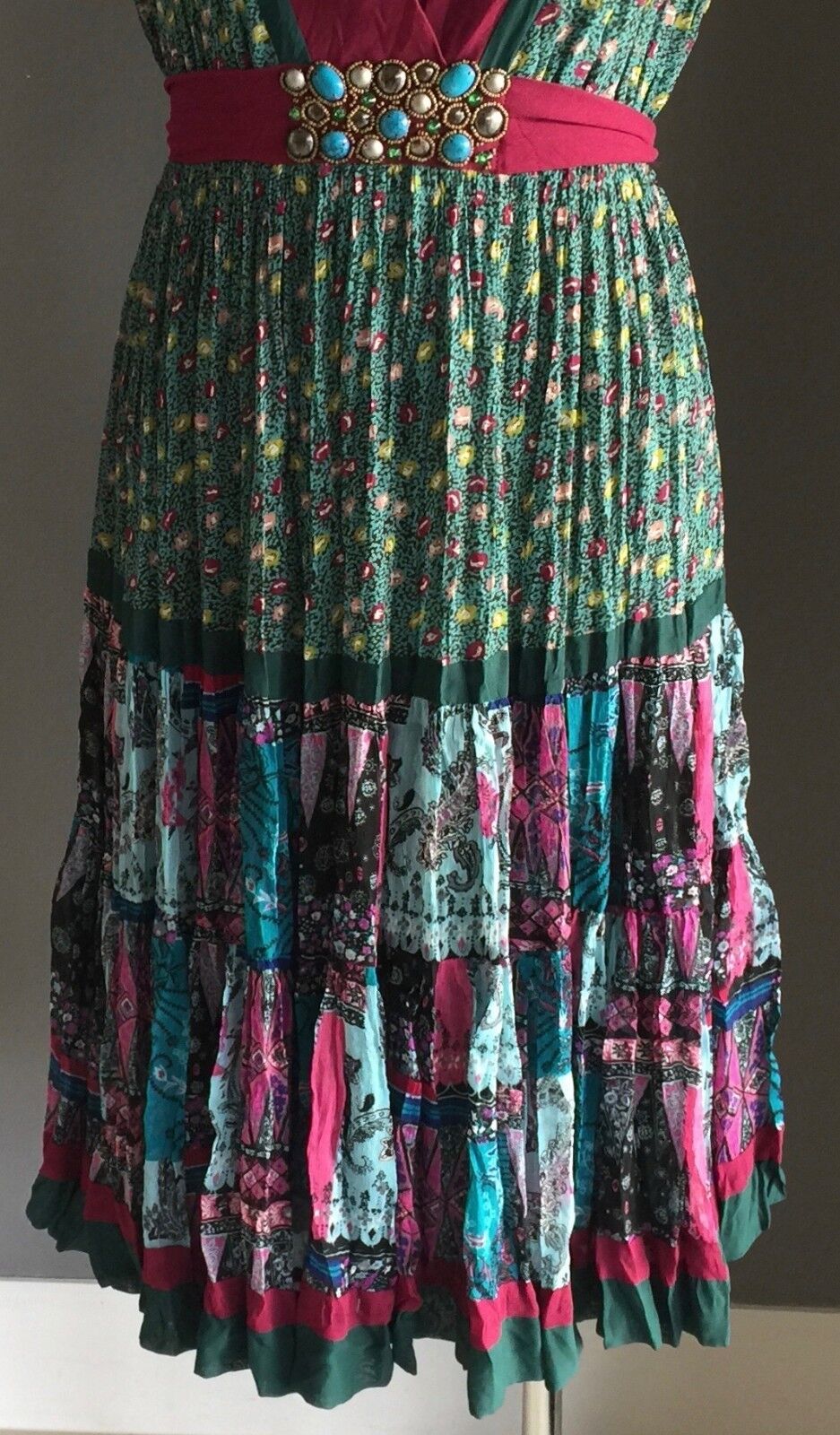 ROSE GARDEN Tea Dress MultiColoured Floral Print Cap Sleeve Tie Back Size 12 NEW