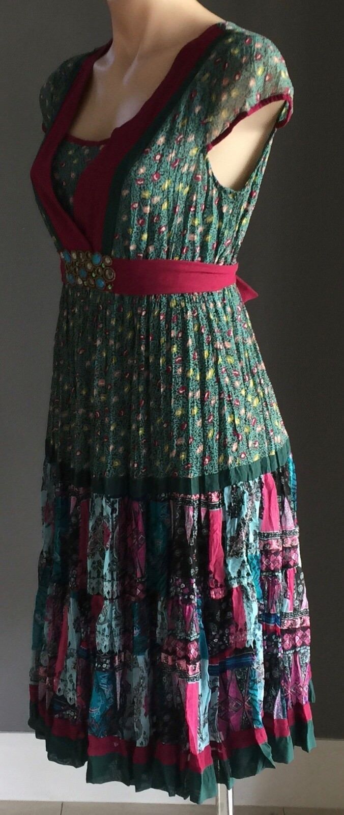 ROSE GARDEN Tea Dress MultiColoured Floral Print Cap Sleeve Tie Back Size 12 NEW