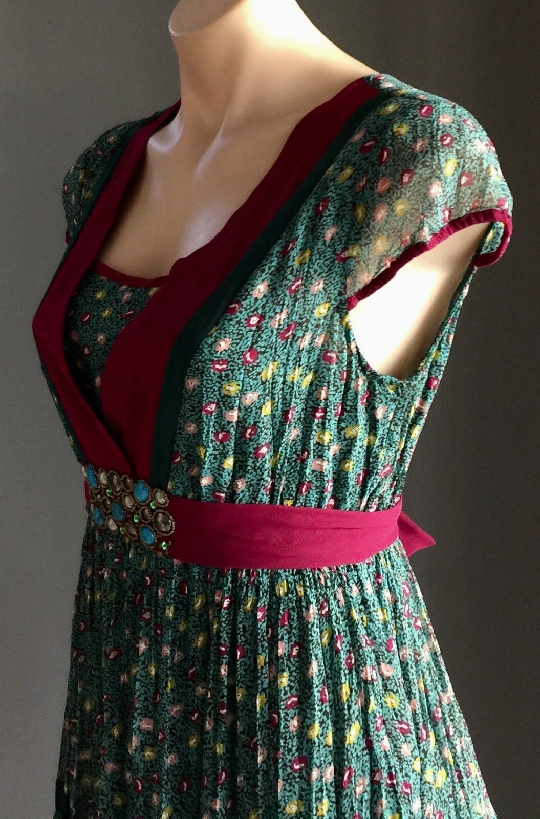 ROSE GARDEN Tea Dress MultiColoured Floral Print Cap Sleeve Tie Back Size 12 NEW