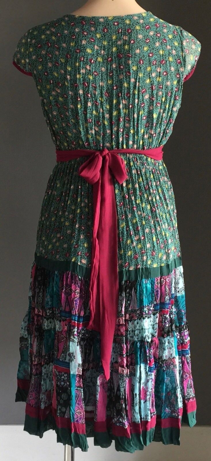 ROSE GARDEN Tea Dress MultiColoured Floral Print Cap Sleeve Tie Back Size 12 NEW