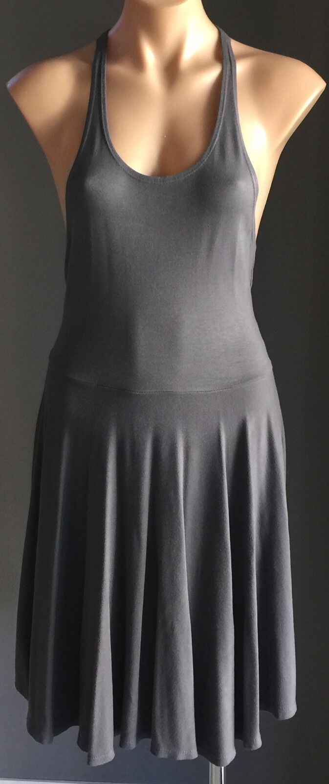 DON'T ASK WHY Grey Cut Out Racer Back Skater Dress One Size 8 - 12 NEW