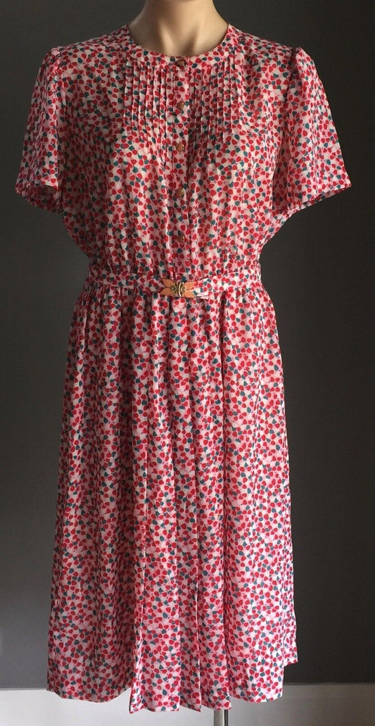 VIVA FLEUR Vintage Dress Elastic Waist MultiColoured Floral Print Size 12 14