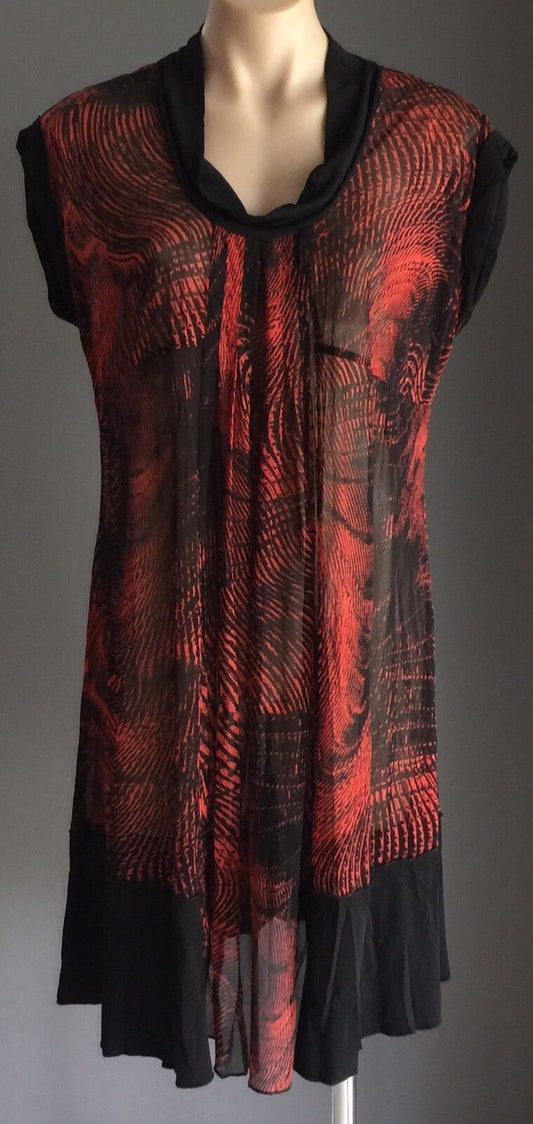 FAYE BROWNE Dress Brick & Black Cowl Neck Mesh Net Tunic Ladies Size 12 Rare
