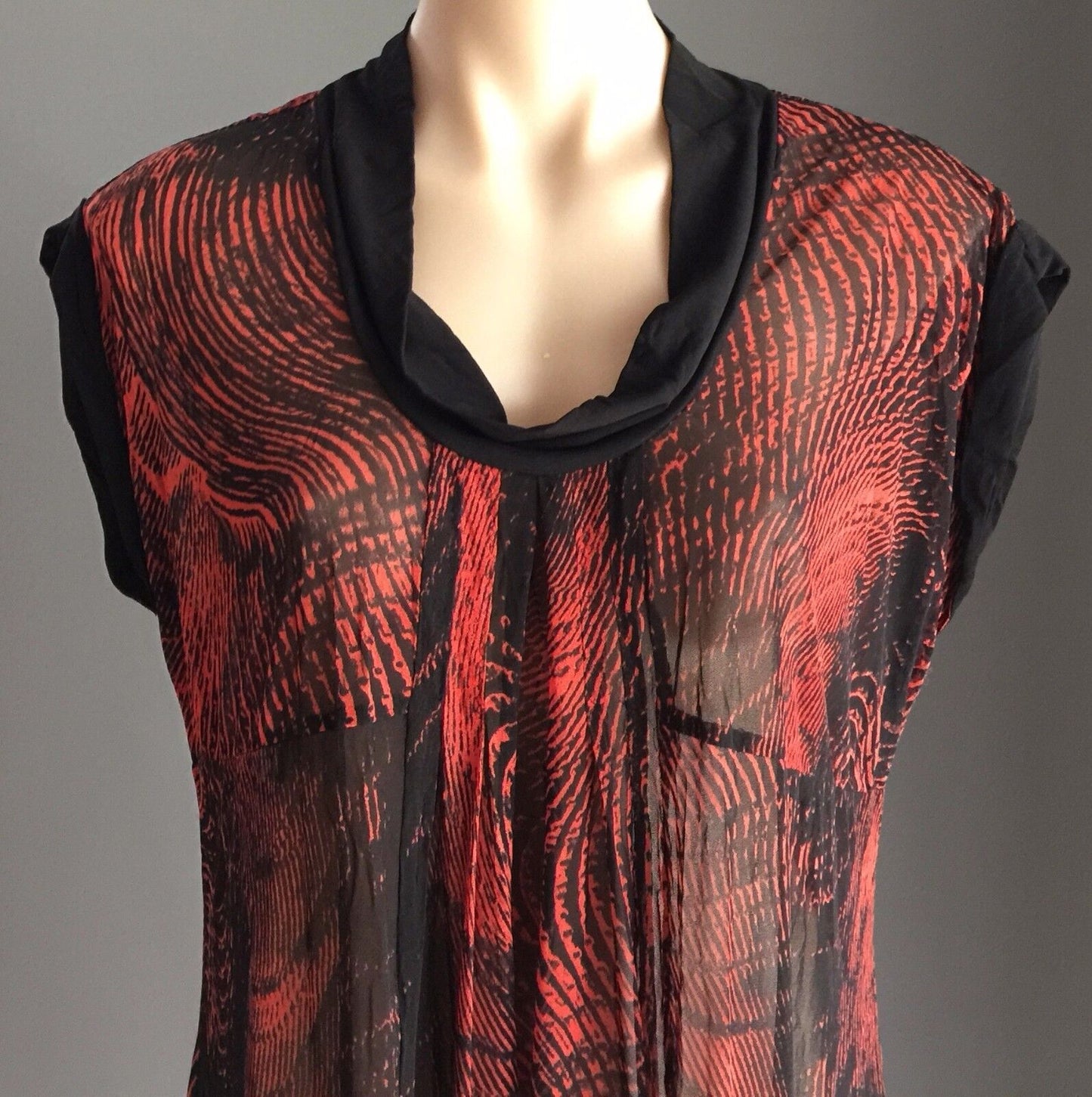 FAYE BROWNE Dress Brick & Black Cowl Neck Mesh Net Tunic Ladies Size 12 Rare