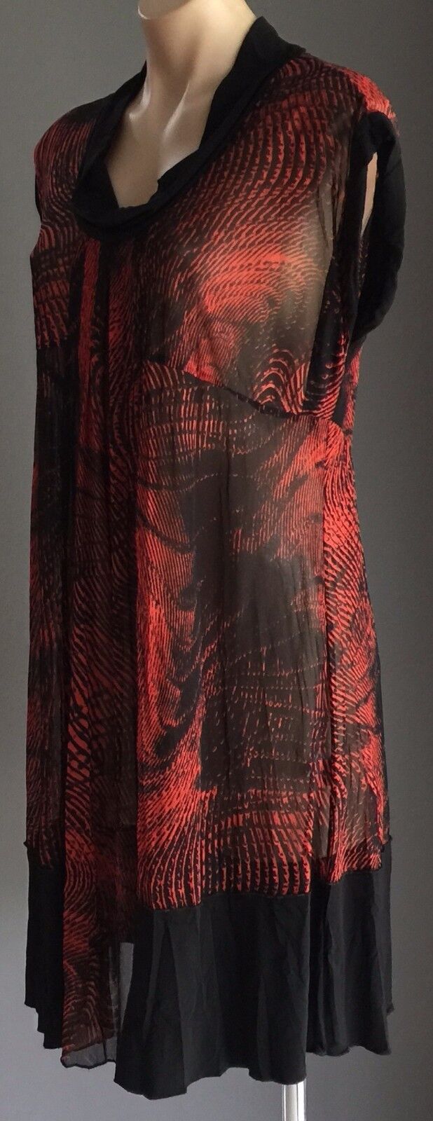 FAYE BROWNE Dress Brick & Black Cowl Neck Mesh Net Tunic Ladies Size 12 Rare