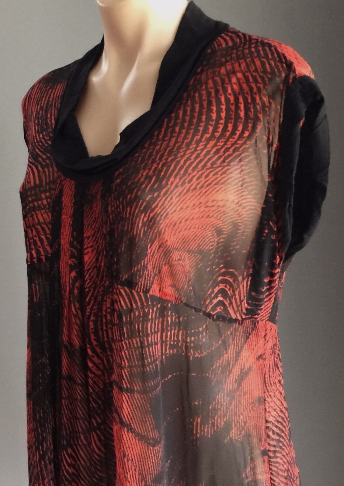 FAYE BROWNE Dress Brick & Black Cowl Neck Mesh Net Tunic Ladies Size 12 Rare