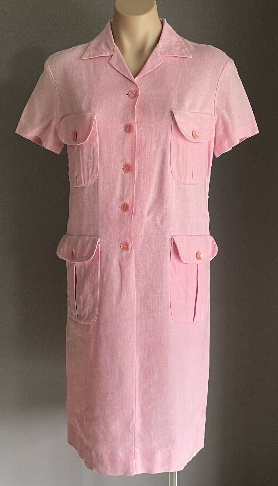 Vintage MISS CASUAL David Jones Dress Pink Short Sleeve Knee Length Shift Sz 12