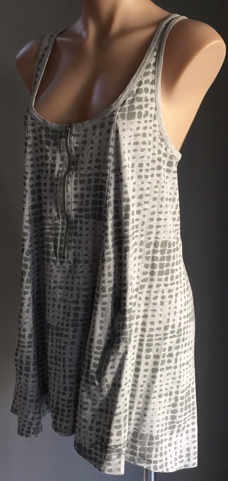 BILLABONG Beach Dress Grey Marl Animal Print Racer Back Ladies Size 12