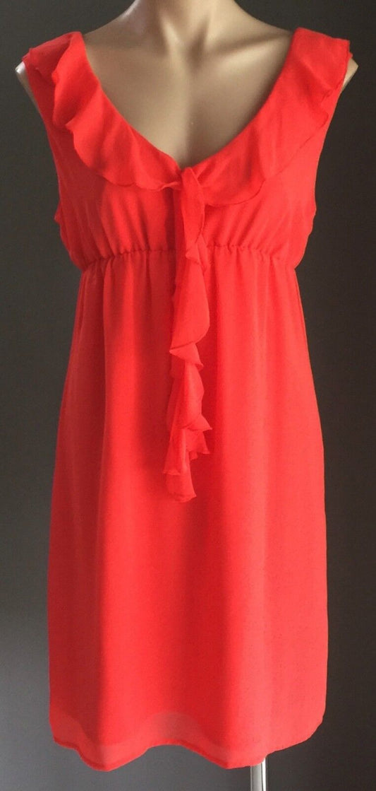 LADAKH Dress Orange Frill Neck Elastic Waist Frock Ladies Size 12