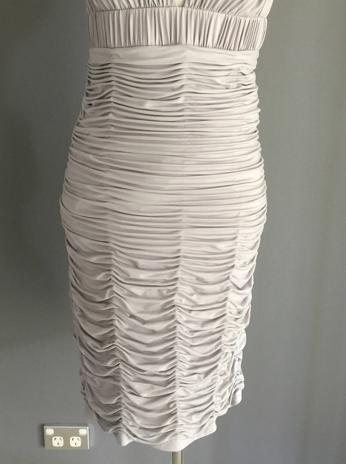 ROSE NOIR Light Grey Knee Length Ruched Dress Sizes 10 & 12 Parties Formal NEW