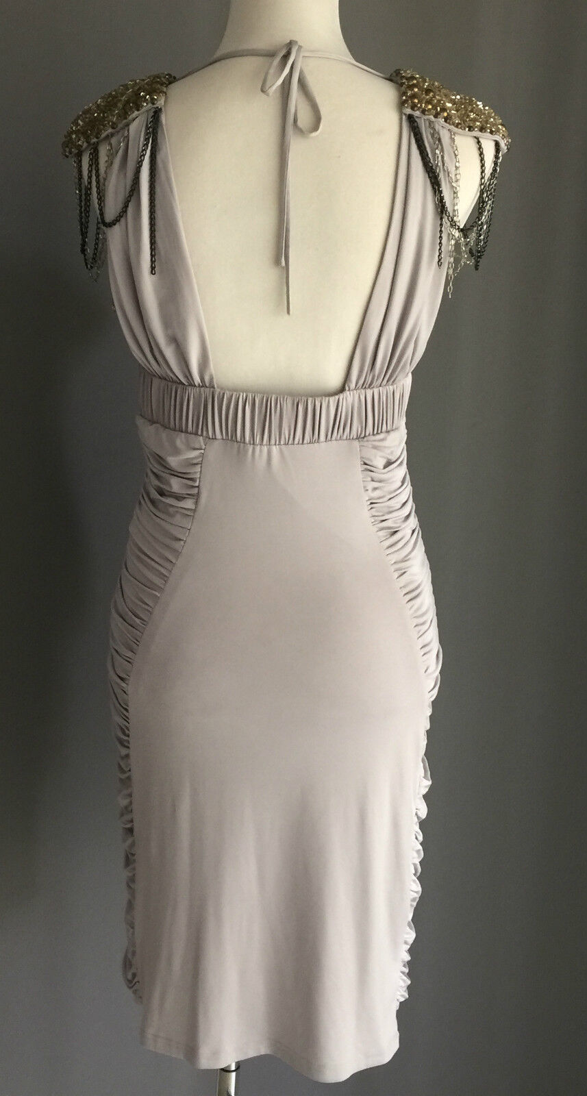 ROSE NOIR Light Grey Knee Length Ruched Dress Sizes 10 & 12 Parties Formal NEW
