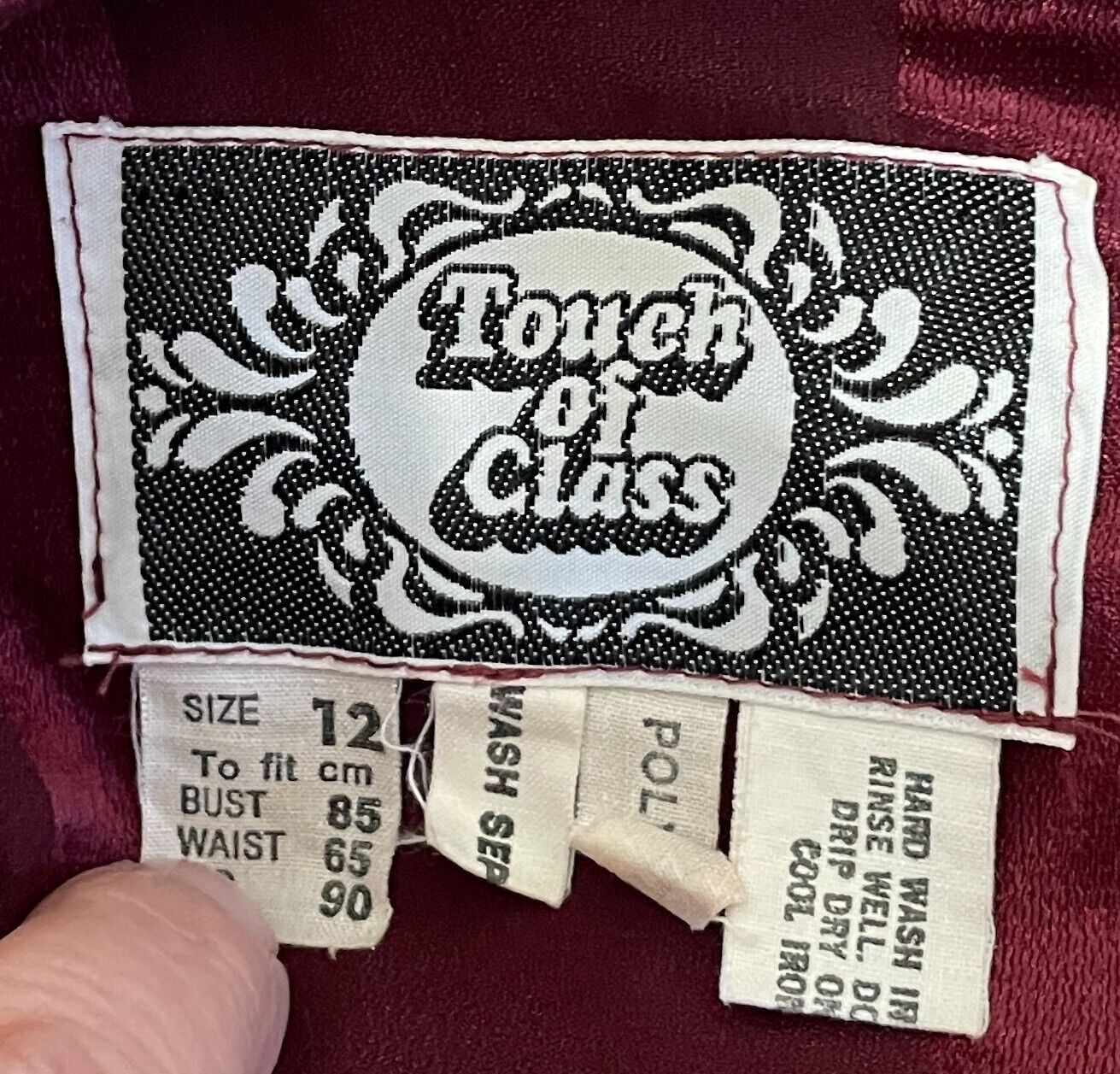 Vintage TOUCH OF CLASS Dress Burgundy Self Stripe Sheath 3/4 Puff Sleeve Size 12