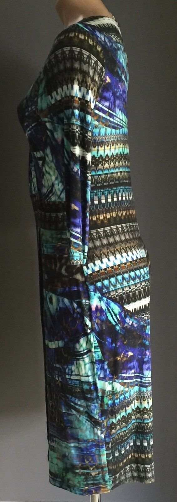 STUDIBAKER Wrap Dress Multi Colour Print 3/4 Sleeve Stretch Size 12 Retro NEW