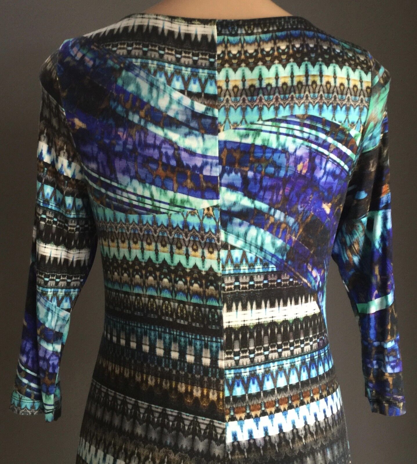 STUDIBAKER Wrap Dress Multi Colour Print 3/4 Sleeve Stretch Size 12 Retro NEW