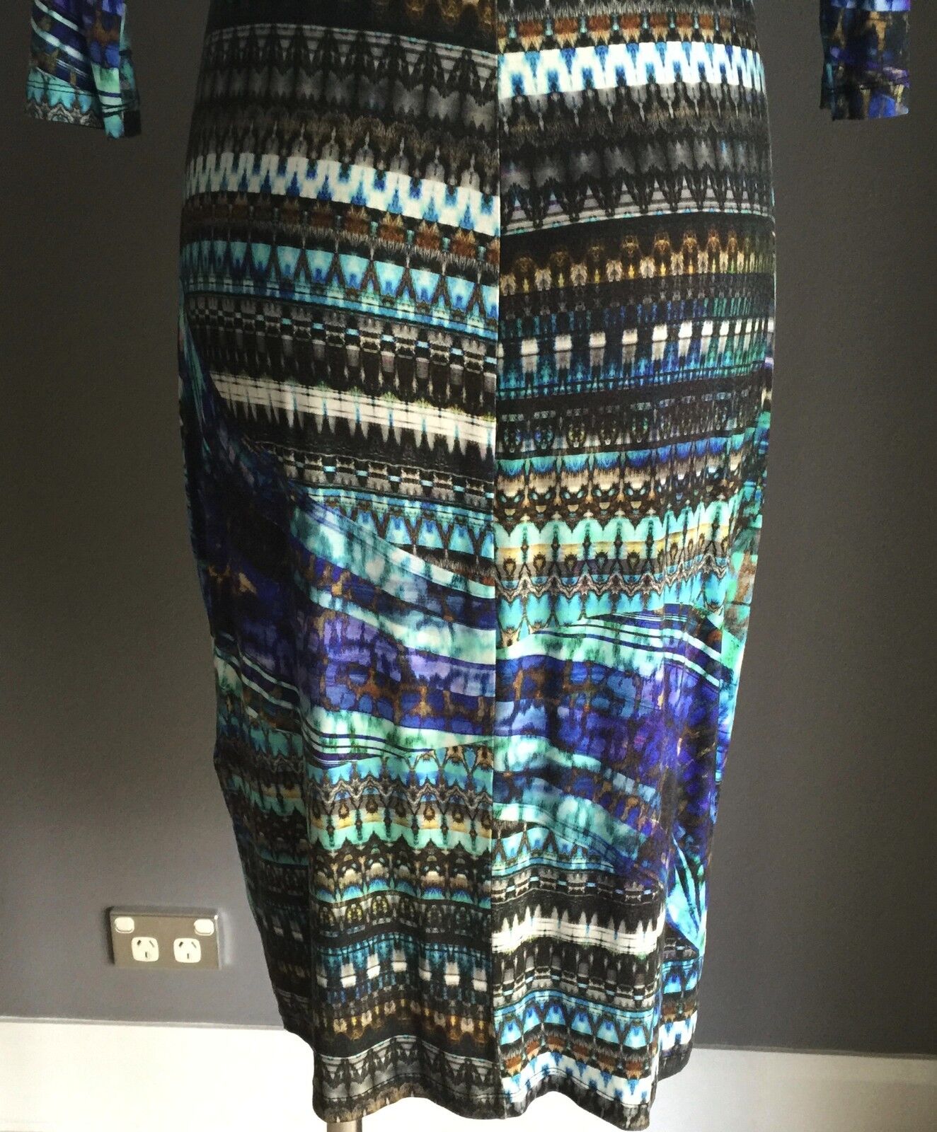 STUDIBAKER Wrap Dress Multi Colour Print 3/4 Sleeve Stretch Size 12 Retro NEW