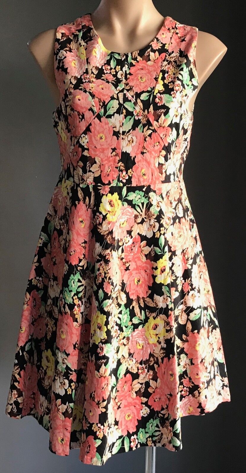 TIMELESS by VANESSA TONG Dress Colourful Floral Sleeveless Frock Size 14 1950s