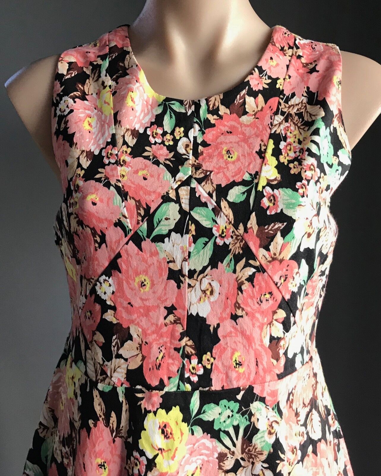 TIMELESS by VANESSA TONG Dress Colourful Floral Sleeveless Frock Size 14 1950s