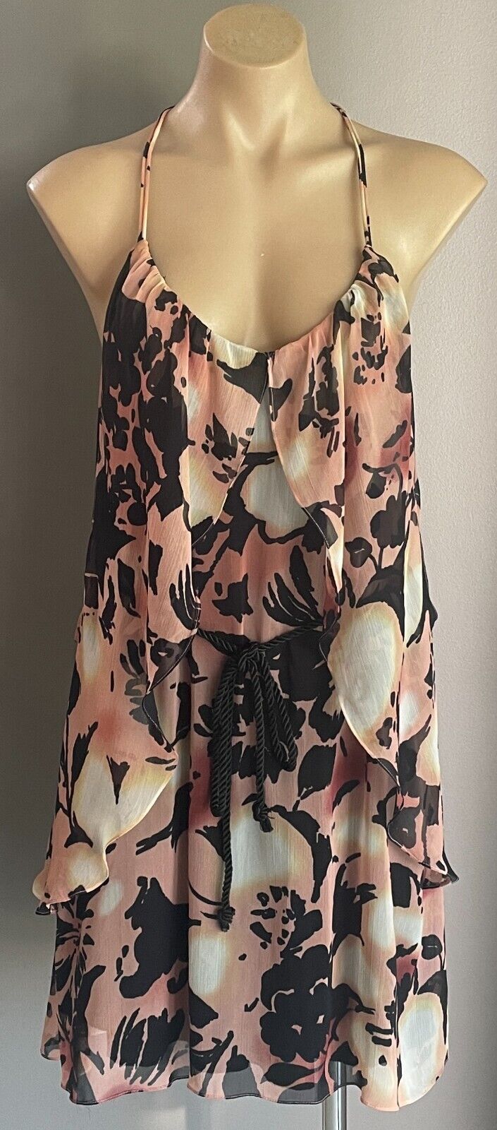 SHEIKE Dress Multicoloured Floral Print Overlay Sheath Waist Tie Sz 14