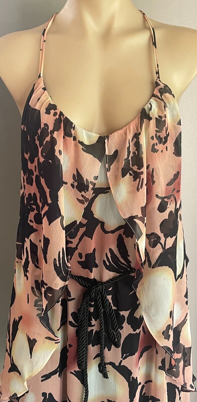 SHEIKE Dress Multicoloured Floral Print Overlay Sheath Waist Tie Sz 14