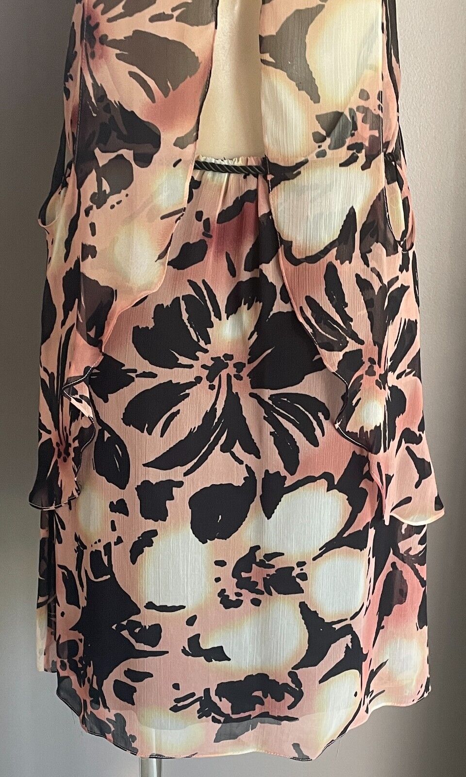 SHEIKE Dress Multicoloured Floral Print Overlay Sheath Waist Tie Sz 14