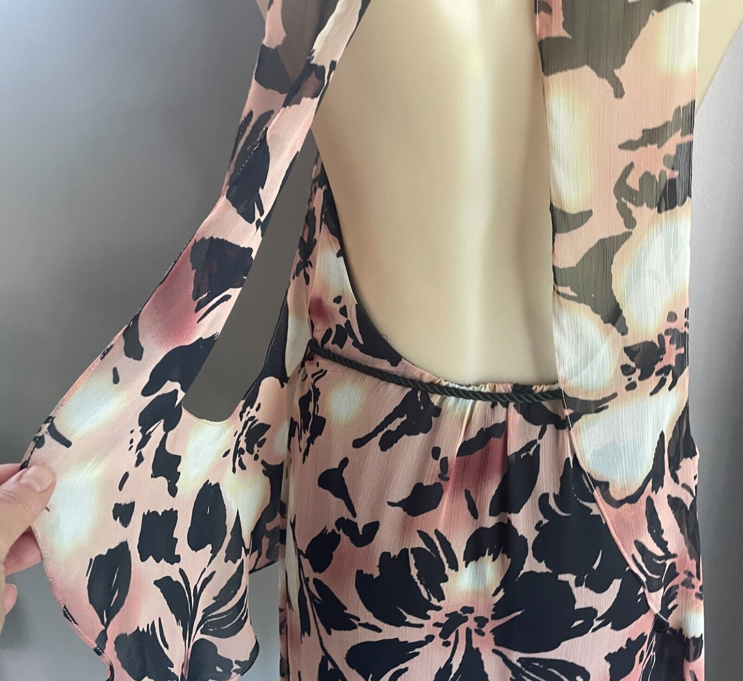 SHEIKE Dress Multicoloured Floral Print Overlay Sheath Waist Tie Sz 14
