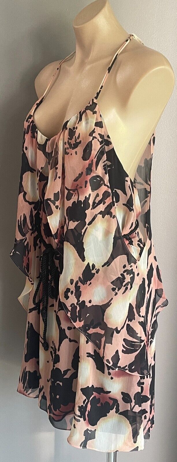 SHEIKE Dress Multicoloured Floral Print Overlay Sheath Waist Tie Sz 14