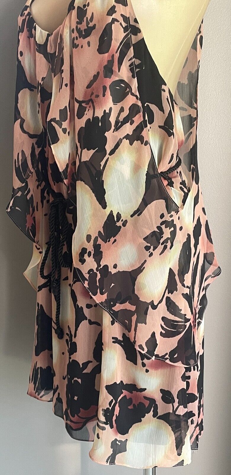 SHEIKE Dress Multicoloured Floral Print Overlay Sheath Waist Tie Sz 14