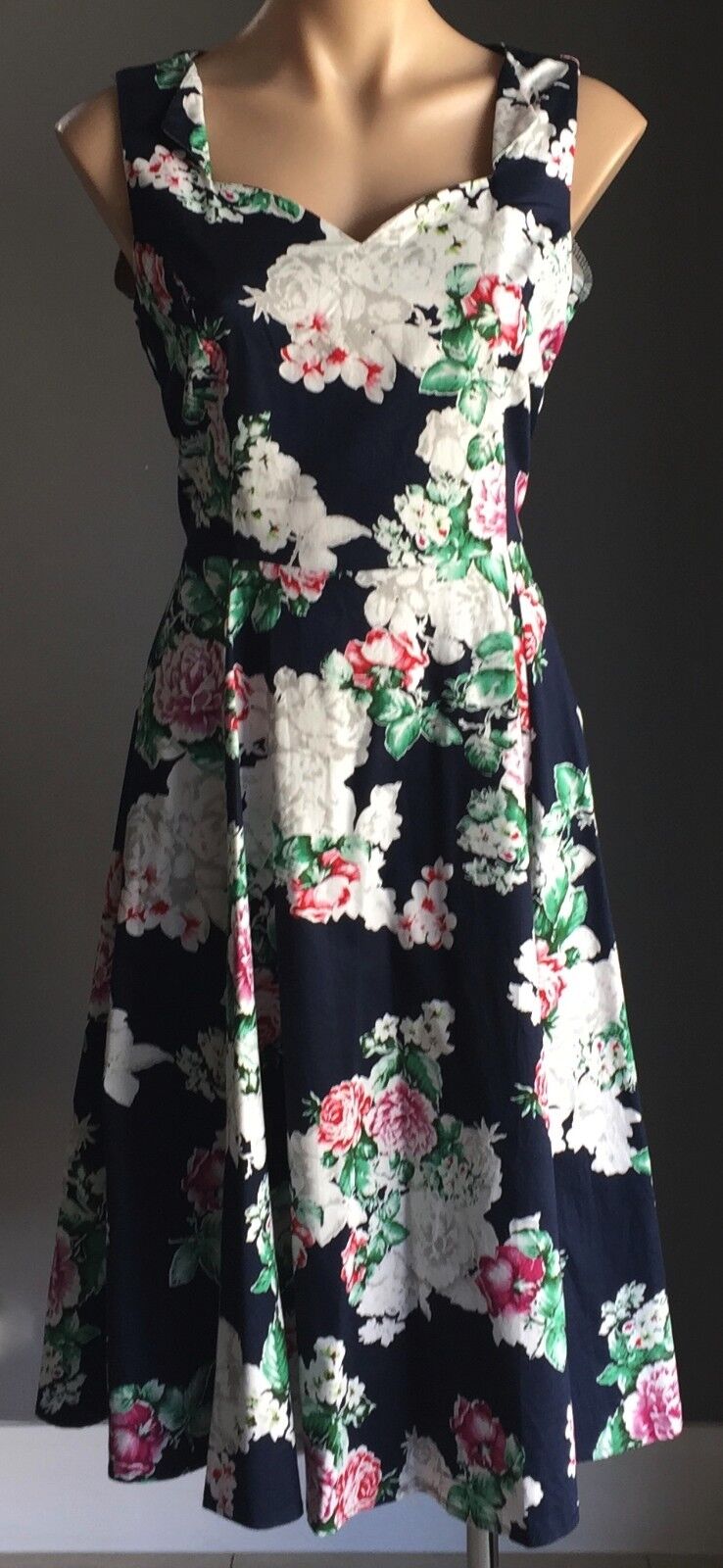 TULIPS Empire Waist Dress Retro Vibe MultiColoured Floral Print Size 14 NEW
