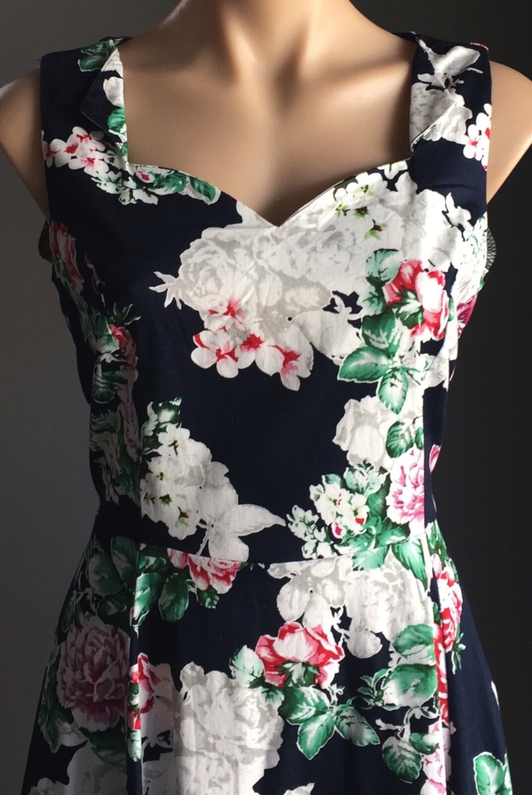 TULIPS Empire Waist Dress Retro Vibe MultiColoured Floral Print Size 14 NEW