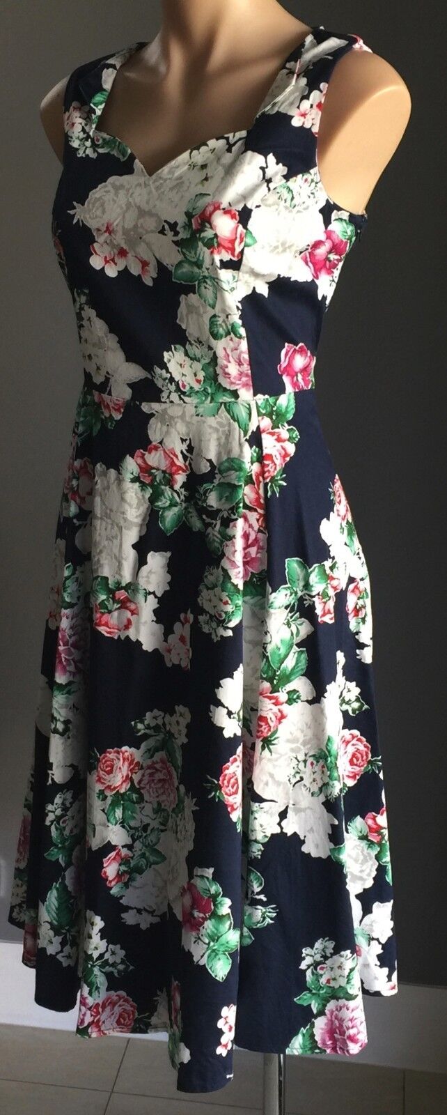 TULIPS Empire Waist Dress Retro Vibe MultiColoured Floral Print Size 14 NEW