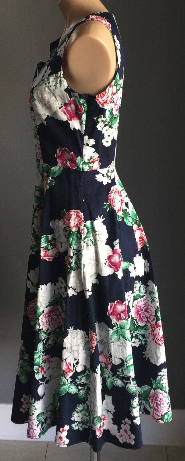 TULIPS Empire Waist Dress Retro Vibe MultiColoured Floral Print Size 14 NEW