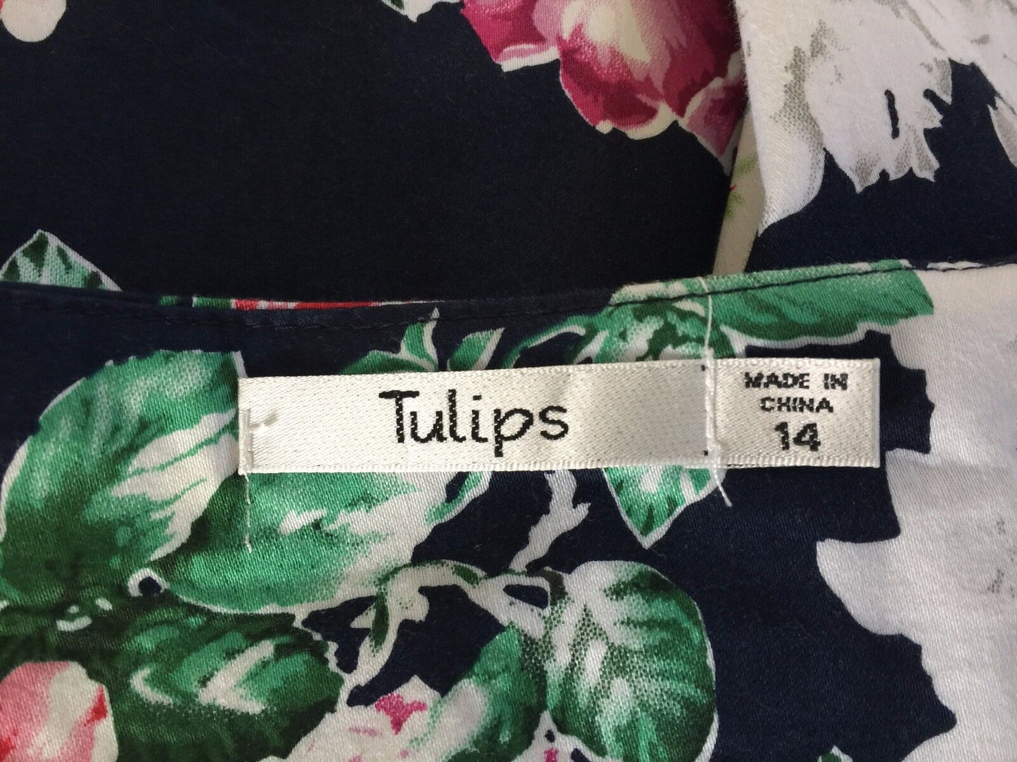 TULIPS Empire Waist Dress Retro Vibe MultiColoured Floral Print Size 14 NEW