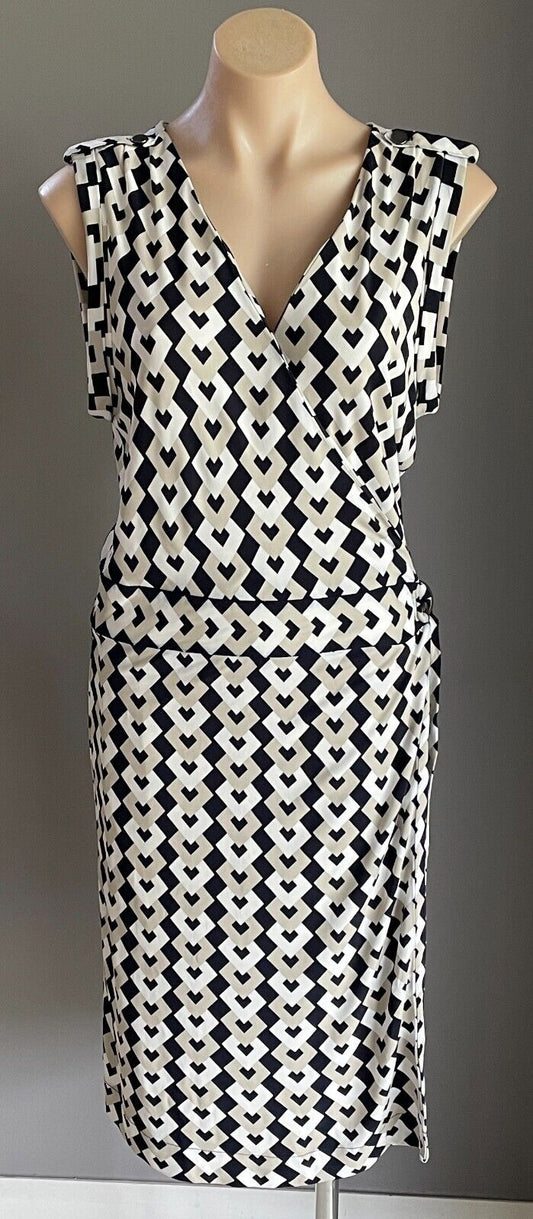 BANANA REPUBLIC Dress Black White Taupe Sleeveless Stretch Wrap Midi Size L