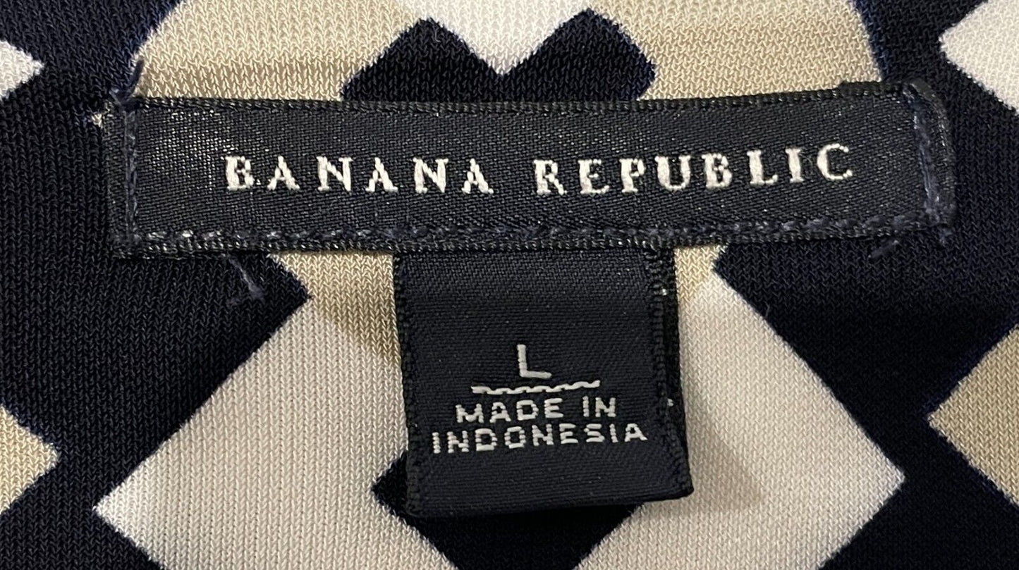 BANANA REPUBLIC Dress Black White Taupe Sleeveless Stretch Wrap Midi Size L