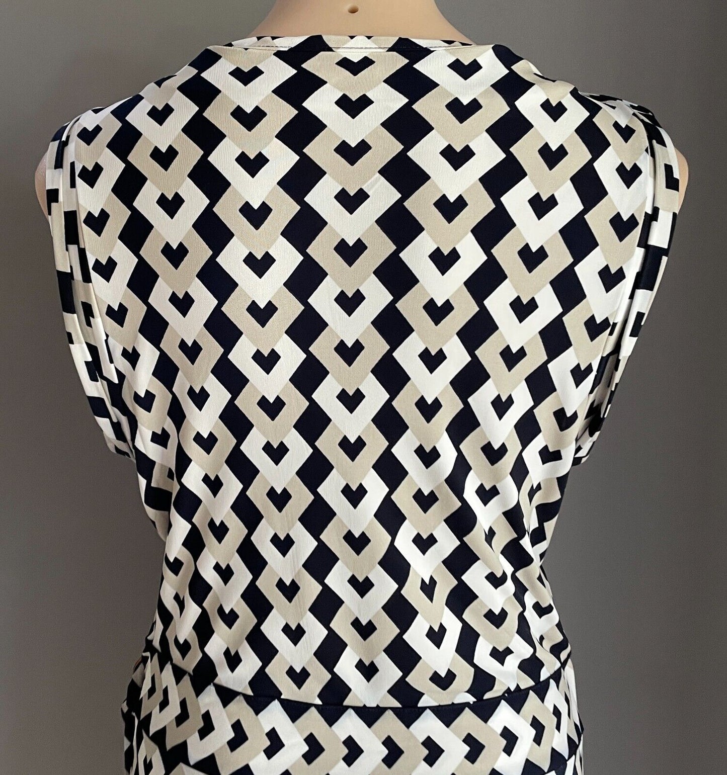 BANANA REPUBLIC Dress Black White Taupe Sleeveless Stretch Wrap Midi Size L