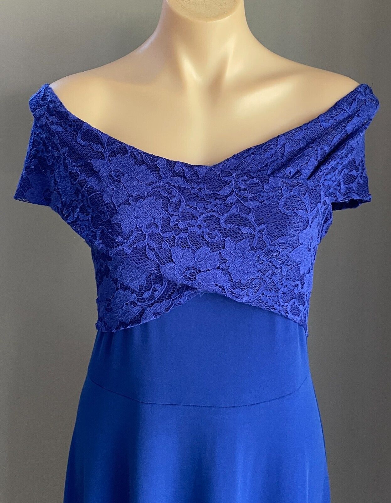 FOUR GIRLZ Dress Cobalt Blue Off the Shoulder Lace Trim Sleeveless A-Line Sze 14
