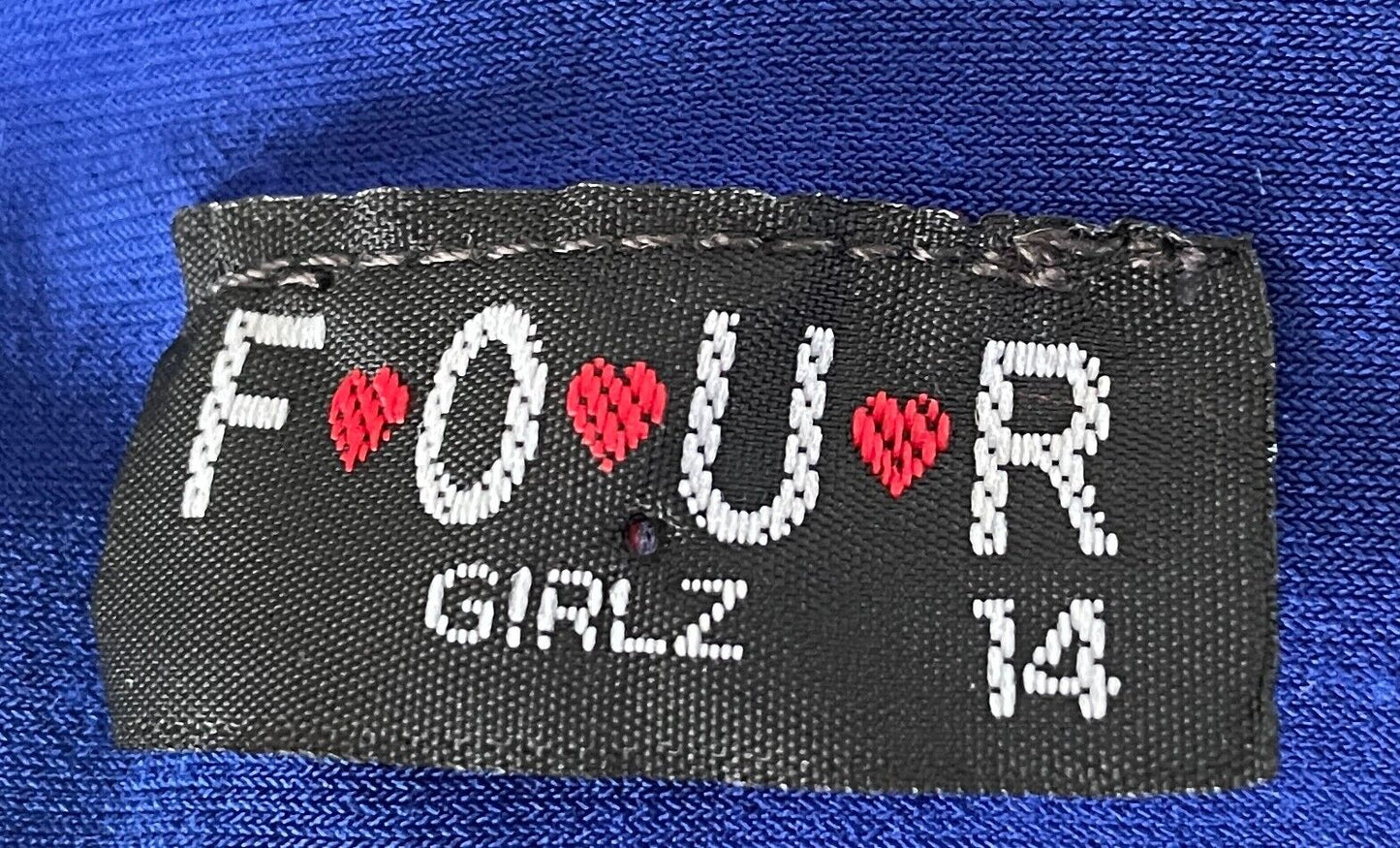 FOUR GIRLZ Dress Cobalt Blue Off the Shoulder Lace Trim Sleeveless A-Line Sze 14