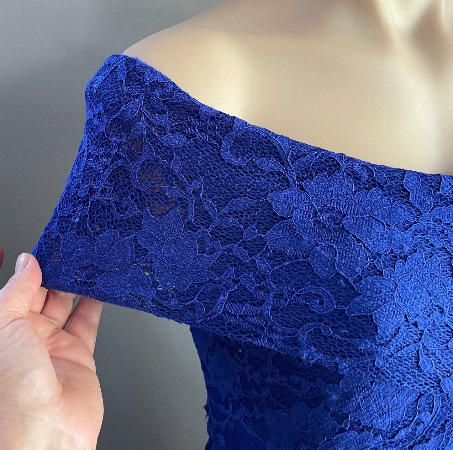 FOUR GIRLZ Dress Cobalt Blue Off the Shoulder Lace Trim Sleeveless A-Line Sze 14