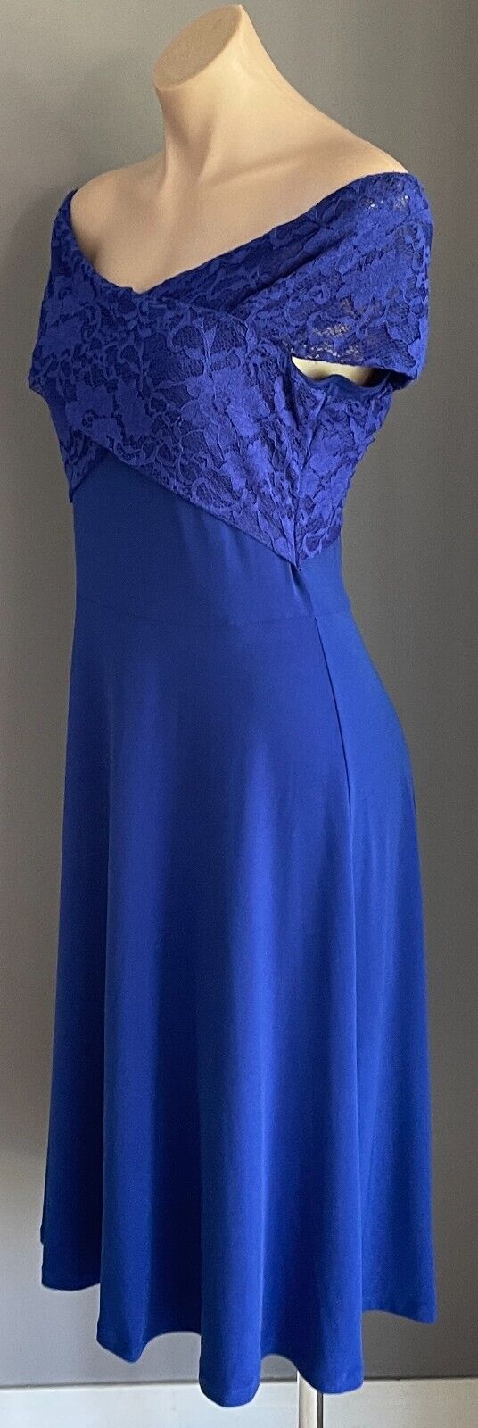 FOUR GIRLZ Dress Cobalt Blue Off the Shoulder Lace Trim Sleeveless A-Line Sze 14